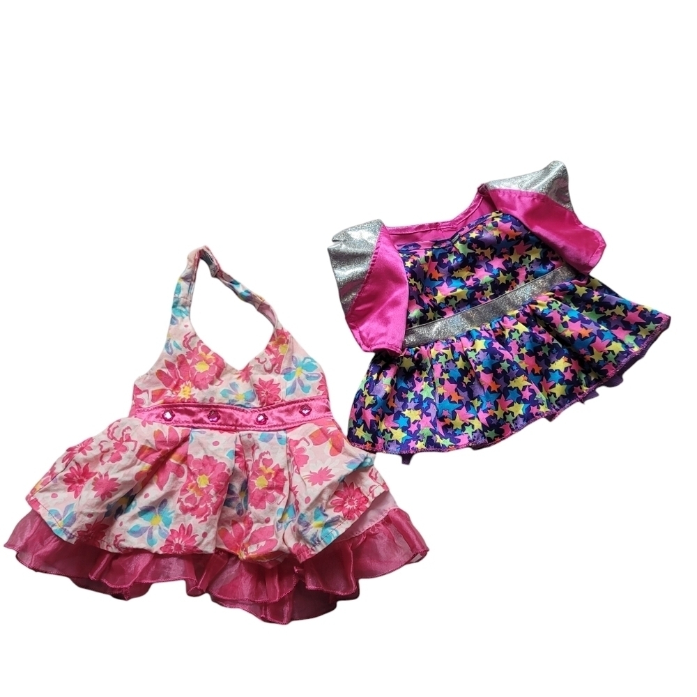 Build-A-Bear‎ Stuffed Animal Clothing Halter Dress Star Floral Set of 2